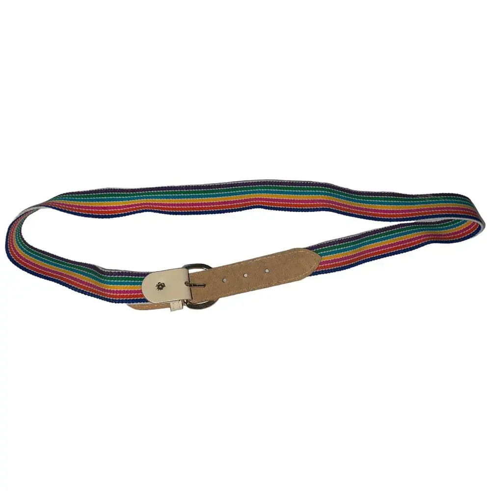 Unbranded 32-36 Inch Rainbow Striped Elastic Belt Vintage 80s